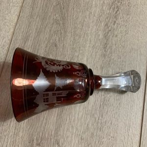Crystal Art Glass Bohemian Style Bell.  Good Condition.  Clear Glass w/ Red.